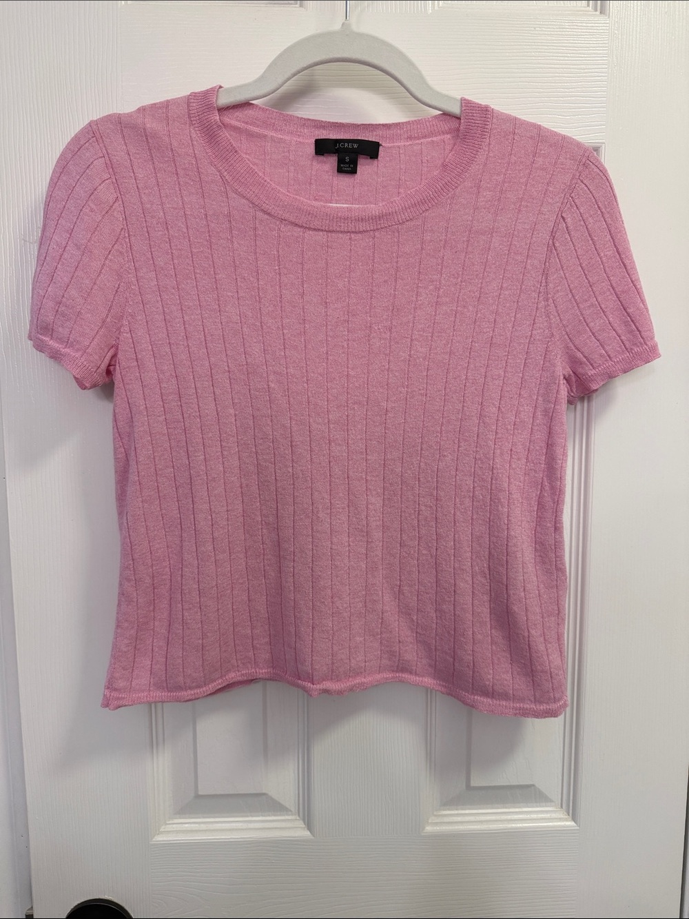 J. Crew Light Pink Silk and Cashmere knit Short Sleeve Cropped Top